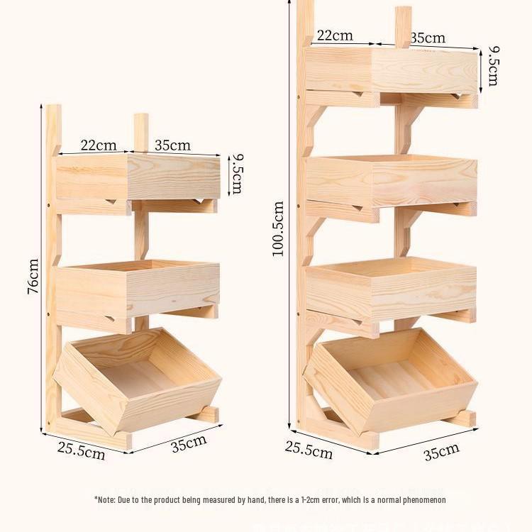 Three-Tier Solid Wood Floor-Standing Kitchen Storage Rack