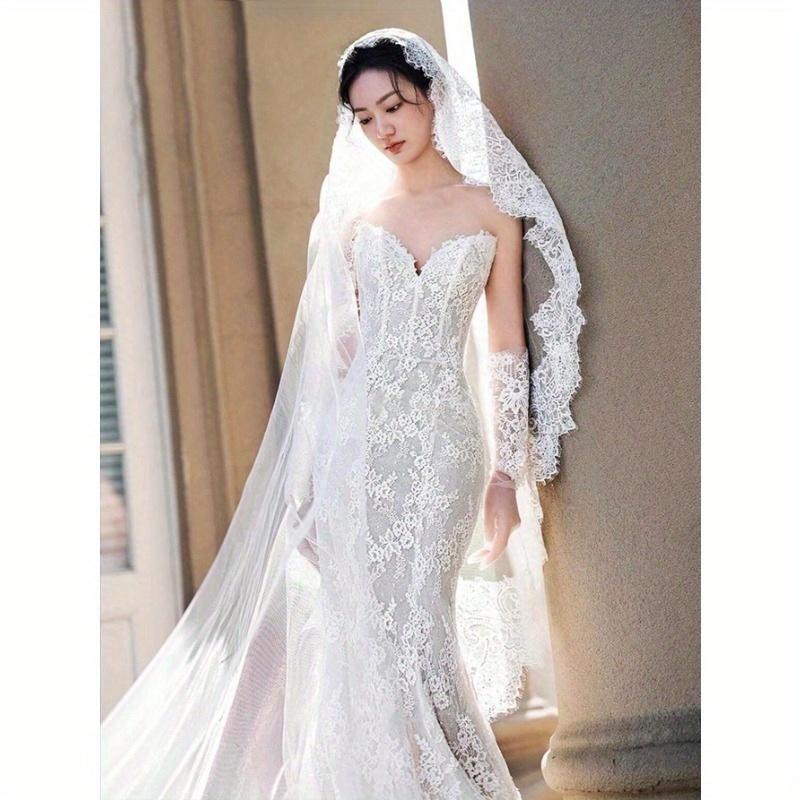 1pc Romantic, Lightweight 3 Meters Lace Trim Bridal Wedding Veil, Elegant for Outdoor, Lawn, Church Wedding Photography