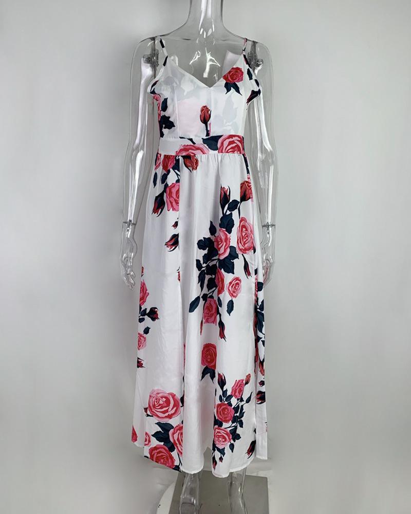 Women's 2024 Summer V-Neck Print Corset Party Dress with Full Skirt