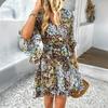 Vacation Casual Printed Lace Up Chiffon Dress