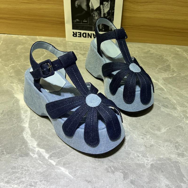 Women's Platform Cowboy Sandals Designer Fashion Muffin Bottom Metal Buckle Roman Shoes 2025High Heeled Thick Bottom Women Shoes