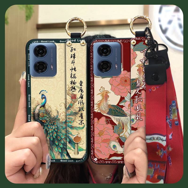 Anti-dust Wrist Strap Phone Case For MOTO G24 Power Lanyard For Mom Durable Wristband Fashion Kickstand Silicone Ring