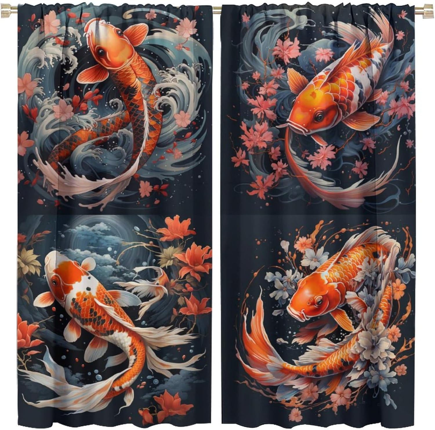 Японский карп Затеняющая штора   Богемная мечта Арт-штора   Восточное искусство Украшенная карпом кои Подростковая затеняющая штора   Спальня Гостиная 100*130 Rod Pocket 1pcs