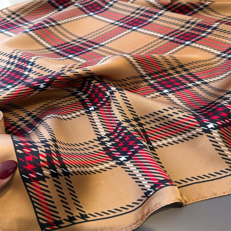 Luxury plaid faux silk printed small square scarf shawl neck scarf high-end neck wrap headscarf for women