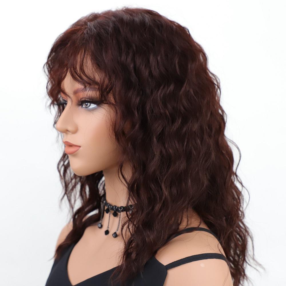 Grey Brown Blond Black White Wigs with Bangs Shoulder Length Curly Synthetic Wigs for Women Daily Cosplay Heat Resistant Fibre