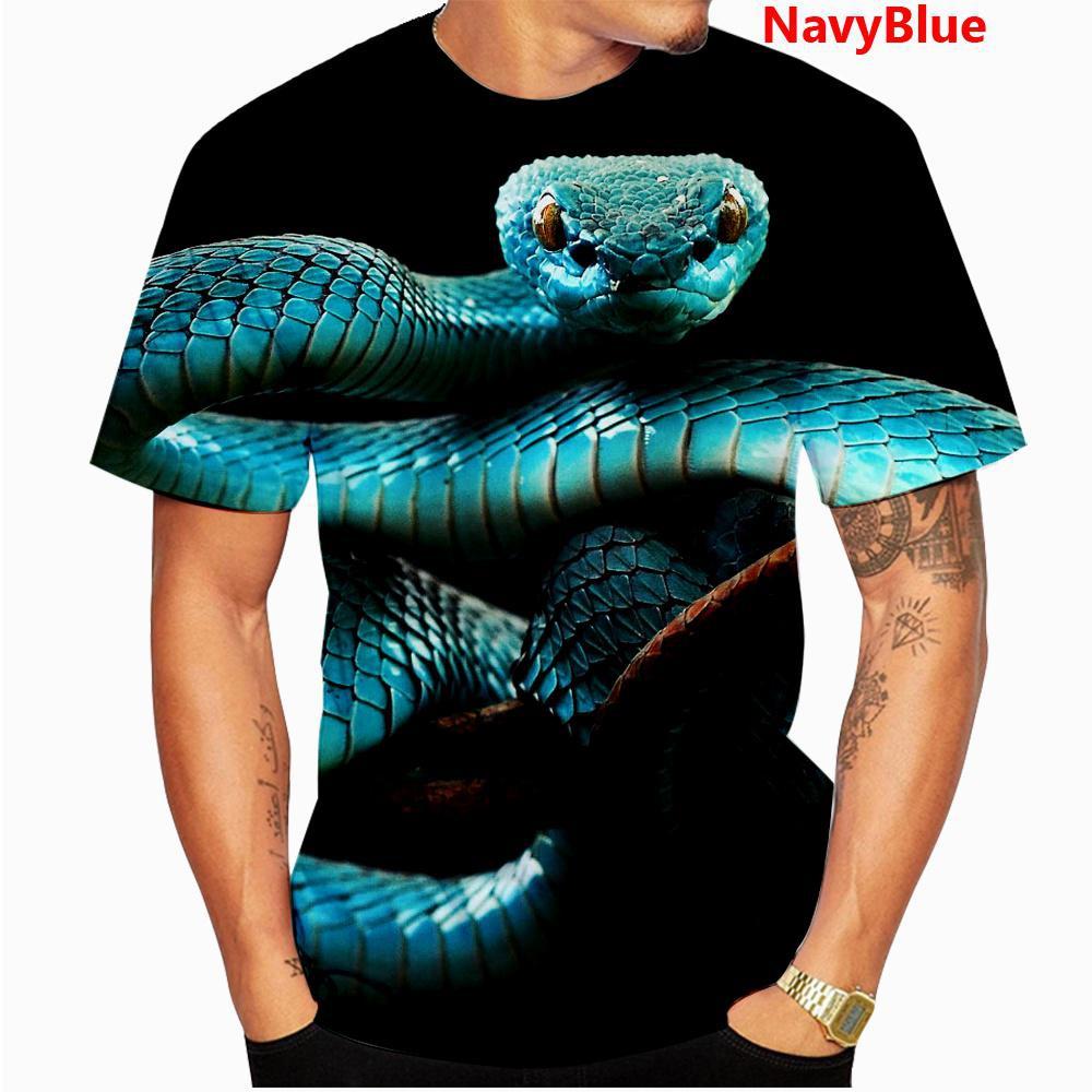 Summer Round Neck 3D Snake Pattern Print Top Fashionable Casual Short Sleeved Men's T-shirts