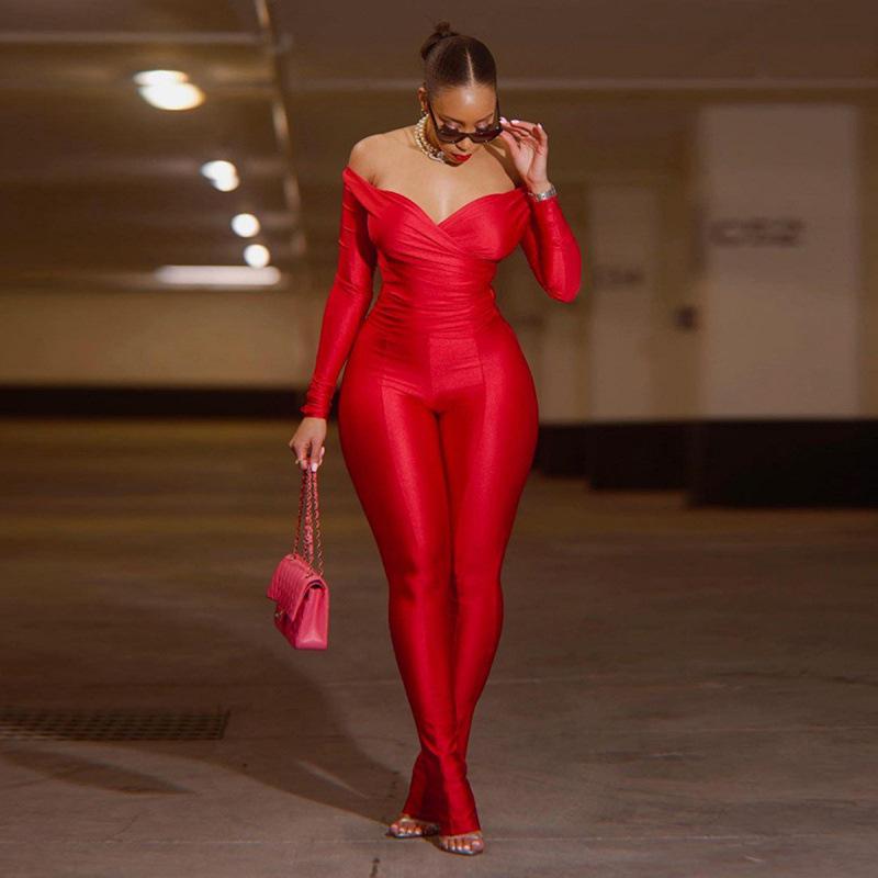 2024 Fall Women's European & American Style Off-Shoulder V-Neck High-Waist Casual Sports Suit