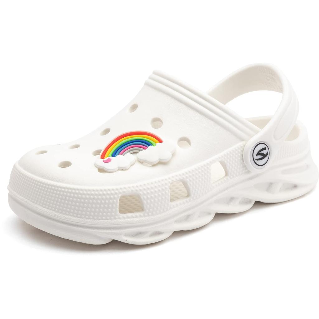 Xinpinway Baby Toe Size for Boys and Girls Kids' Sandals, Clogs, Shoes, Protection, Non-Slip, Dinosaur, Rainbow, Dolphin, Crown, White, 18.0cm,