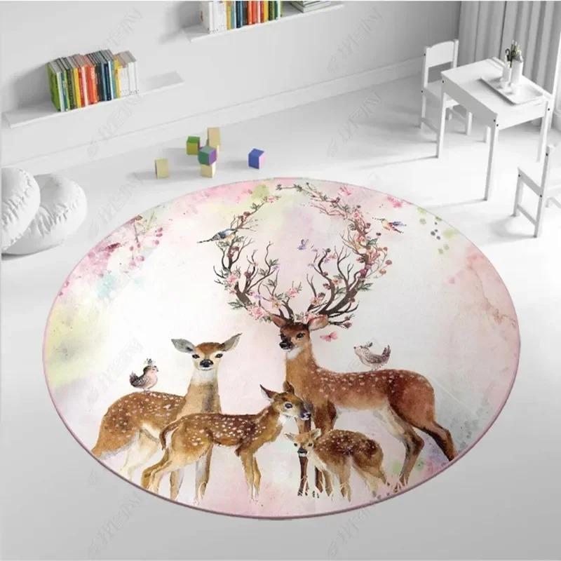 Cute Animal Patterned Round Rug with Bunny Lion Tiger Whale Sheep Designs Floor Mat for Kids Room Decor Adding Playful Charm