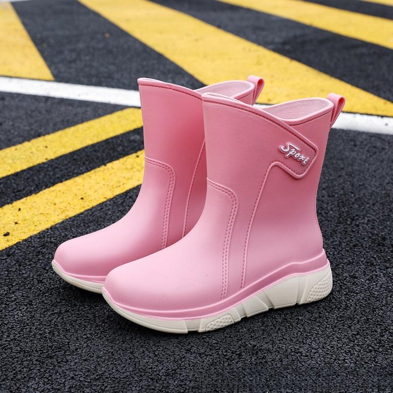 Women's Mid-calf Rain Boots with Anti-wear Edge Lightweight Wading Shoes Kitchen Rubber Shoes