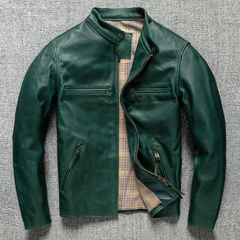 

Верхний слой лошадиная кожа без покрытия ретро кожа кожаная куртка мужская лацкан кожаная куртка стойка воротник короткая куртка 5XL