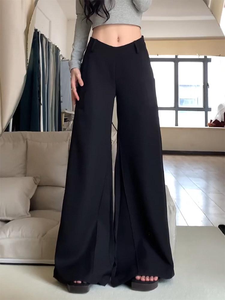 

Spicy Black Low-Waist Plus Size Flare Pants for Women – Casual V-Shaped Wide-Leg Slimming Fit XL (suggested 120~140 jin) чёрный