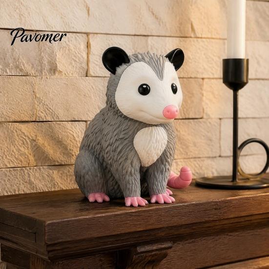 Nature Inspired Gifts for Craft Lovers 3D Printed Opossum Figurine, Cute Sitting Statue, Indoor Outdoor Miniature Possum Models Collection Porch