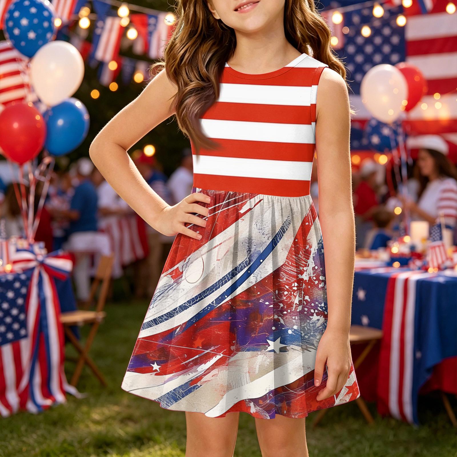 

Girls Summer Princess Dress - A-Line Vest Splice Dress Independence Day 160