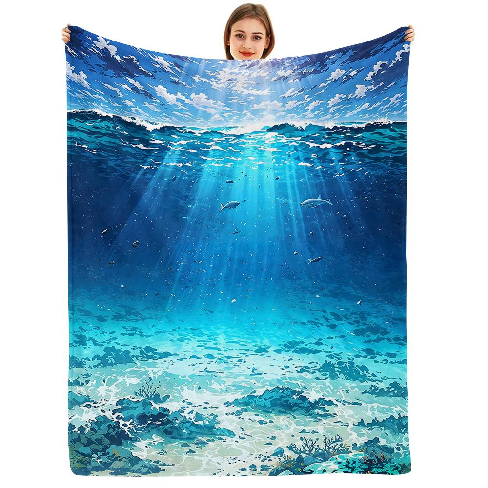 Sun Glitter Deep Sea Soft Flannel Blanket Breathable Warm Throw for Office Car Sofa Kids Room Birthday Xmas Gift