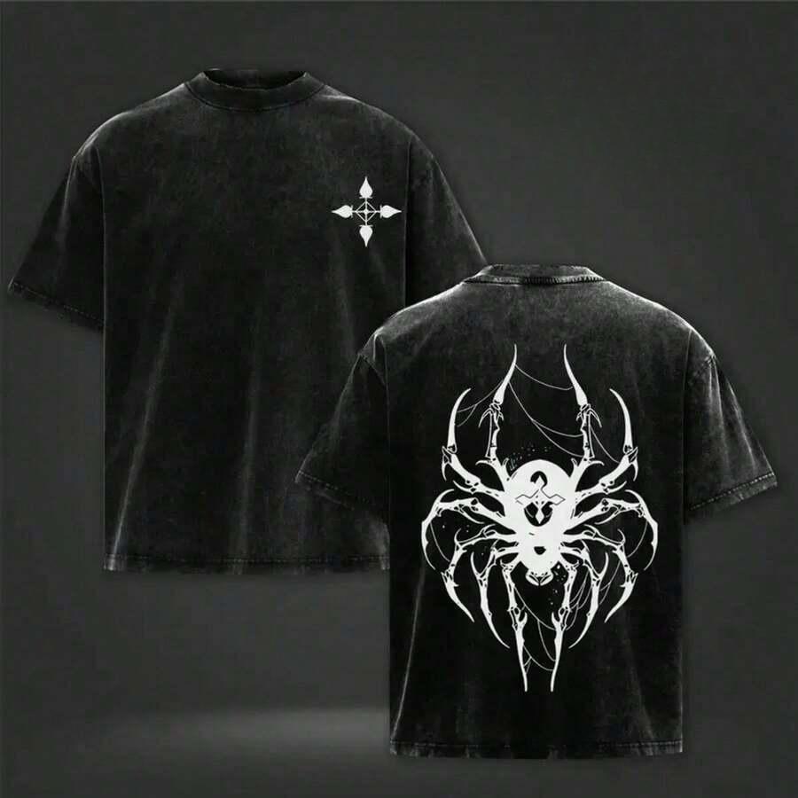 

Chrollo Hunter x Hunter Graphic T Shirt Men Short Sleeve Cotton Tshirts Vintage Washed Tee Harajuku Male Casual Loose T-shirt S чёрный