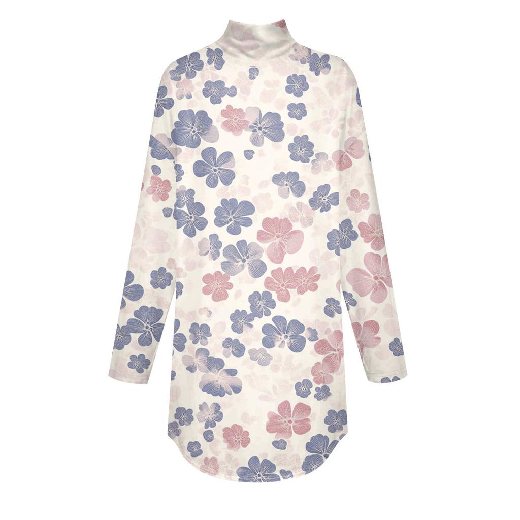 Tee Shirts For Women Fall Casual Long Sleeve Shirts Sweatshirt Vintage Printed High Neck Top Pullover