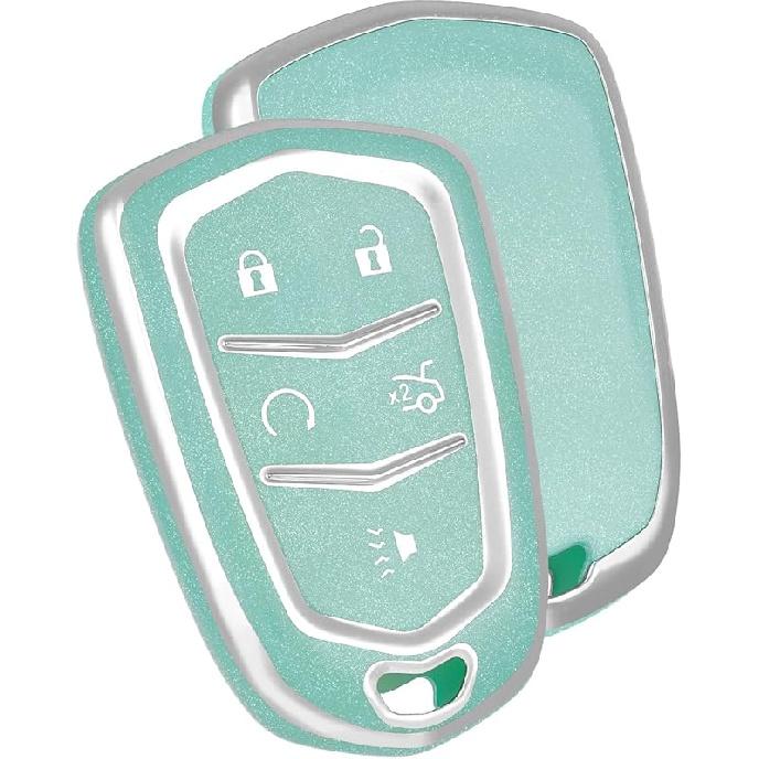 Cadillac Key Fob Cover, Soft TPU Protection Case Compatible with Cadillac Escalade CTS SRX CT4 CT5 CT6 XTS XT4 XT5 XT6 ATSL SLS STS Smart Key Holder циан