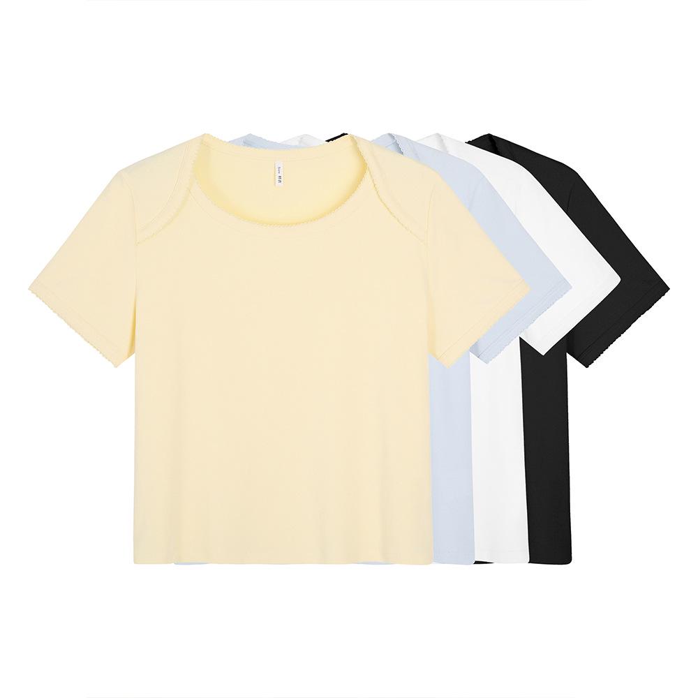 Women's Plus Size Lace Round Neck Two-Piece Look T-Shirt - Short Sleeve, Loose Fit 