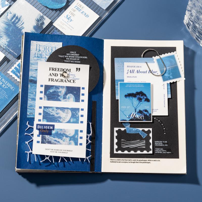 Stilles blaues Glitzer-Sticker-Set: Ketchup Girl Blues Thema DIY Journal Dekoration