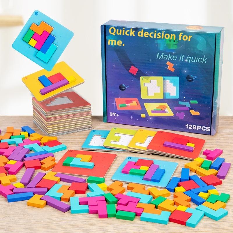 1 Set Tangram Math Toys Building Blocks Board Color Shape Game For Kids Gifts 3D Two-Person Interactive Desktop Puzzle Game