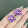 Purple Enamel Flower Women's Dangle Earrings Irregular Petals Unusual Small Earrings for Female Bohemian Elegant Fashion Jewelry