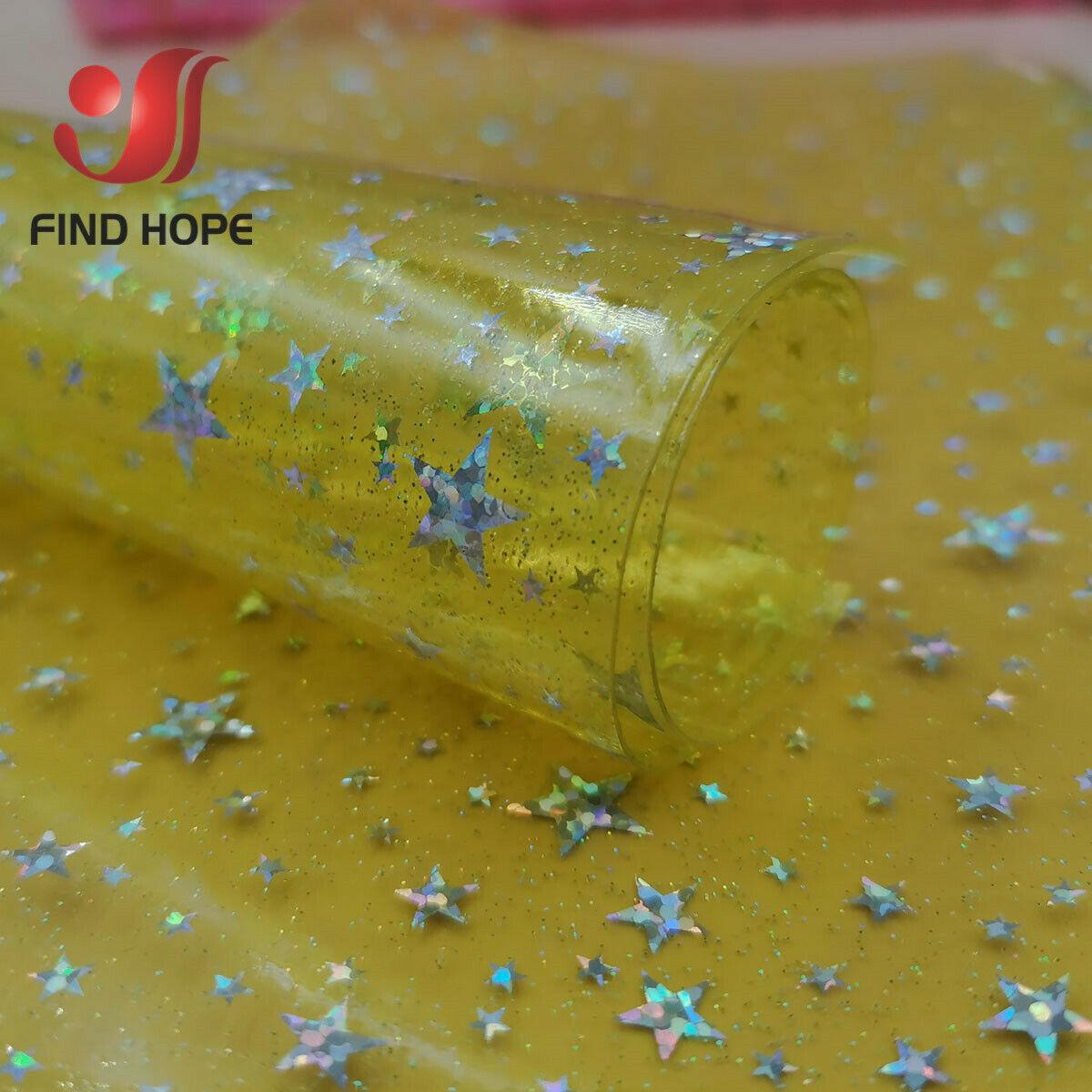 

A4 iridescent Holographic Sparkle PVC Vinyl Sparkle Star Fabric Shiny Clear Transparent DIY Handmade Bow Craft Bag Sheets A4 20cm x 30cm жёлтый