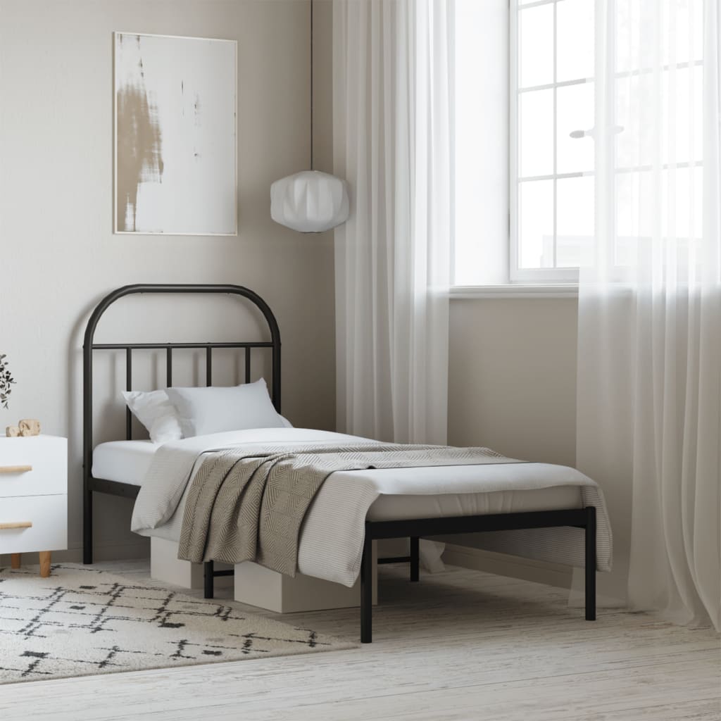 Metal Bed Frame with Headboard Black 75x190 Cm