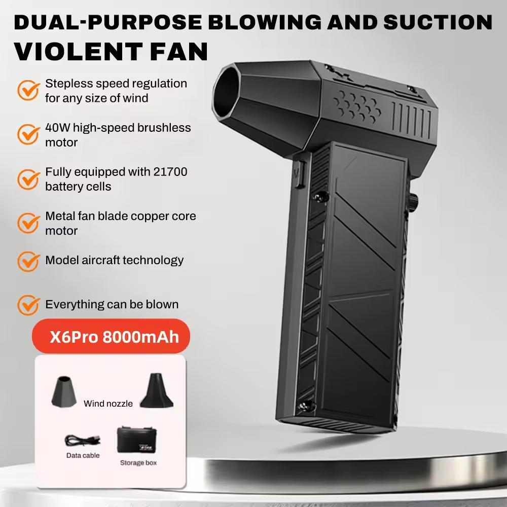 X6 Pro Violent Fan 400000RPM Powerful Air Blower Vacuum Dust Cleaner Type-C Charging Winds 53m/s Brushless Turbo Jet Blower Fan