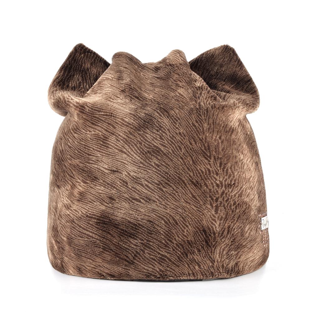 

Женская утеплённая вельветовая шапка с ушками и декоративными цветами 55-58CM