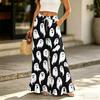 Women Wide Leg Pants with Pockets High Waist Drawstring Casual Loose Fit Halloween Print Ruffle Hem Long Trousers for Daily Wear