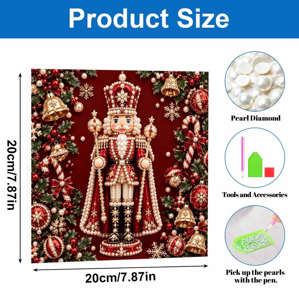 DIY Framed Pearl Painting Kit with Christmas Nutcracker 5D Sparkling Bead Art Canvas Ready to Display Holiday Home Decor Gift Idea
