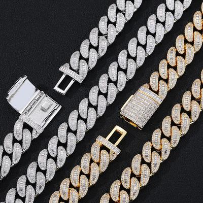 Hip Hop Rap Versatile 11mmT Square Diamond Zircon Cuban Necklace Trendy Versatile Men's Bracelet Accessories