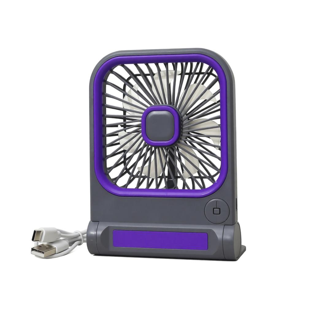 Square Desktop USB Rechargeable Fan with Three Speed Settings Portable Table Fan for Indoor Outdoor Camping and Wall Mount Use