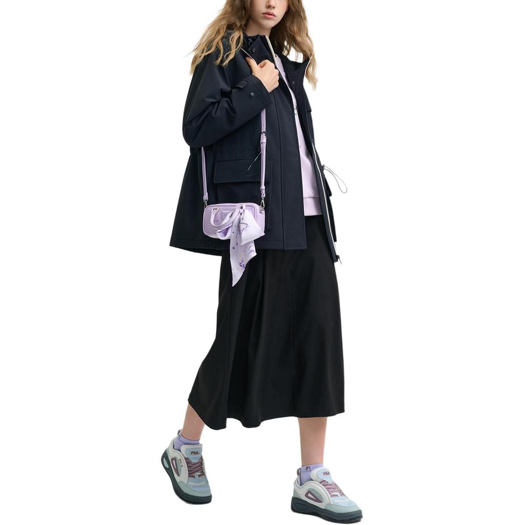 Fila Heritage Casual Simple Loose Warm Waterproof Hooded Cotton Jacket Women Jackets Black F11W448913F-BK