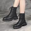 Fashion square heel lace-up knitted socks boots platform black women's ankle boots 2025fashion women's winter warm thick-soled boots