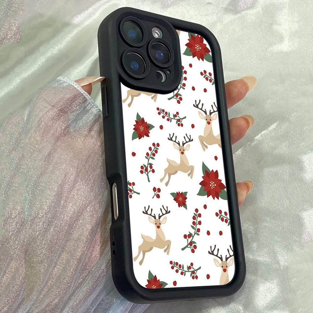 JT139 Christmas Deer Tree Flowers for iPhone 17 16 15 Pro Max Samsung S26 S25 Ultra A17 A16 A07 A56 Xiaomi 15T Redmi 15c 14c Note 14 Soft TPU Case