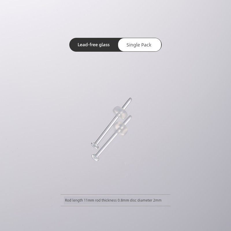 

Lead-Free Glass Stud Earrings Female Ear-Caring Anti-Allergy Anti-Blocking Needle Ear Bar Ear Bone Stud Transparent Invisible Student Male Earrings [Single Pack] 0.8mm Rod Thick Rod Length 11mm