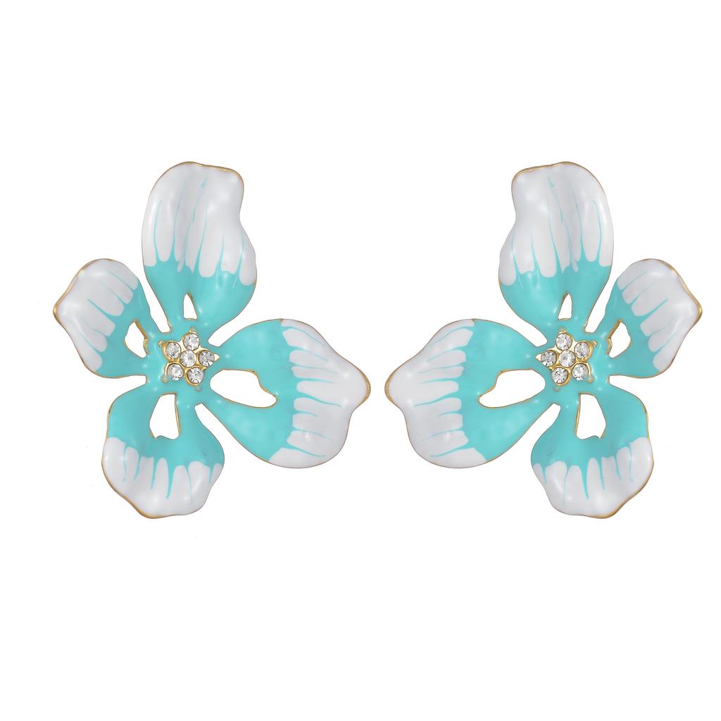 Atoztide New Exaggerated Colorful Flowers Earrings for Women Stainless Steel Zircon Flower Earring Romantic Wedding Jewelry Gift