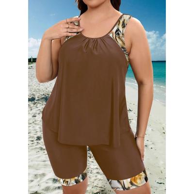 Maillot de bain 2 pièces grande taille imprimé patchwork pour femme, tankini taille haute à bretelles, coupe ample, pour la plage, 2025
