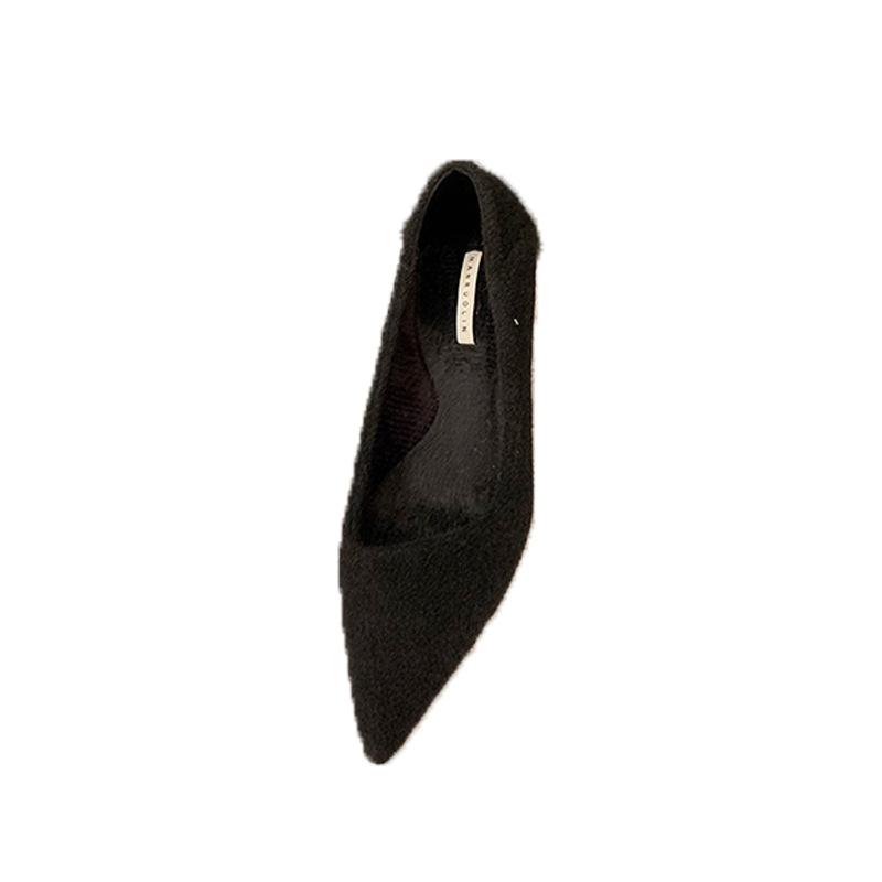 French Black High Heels Pointed Single Shoes Women's Shoes 2025 New Autumn and Winter Outer Wear Velvet Commuter Temperament Shoes