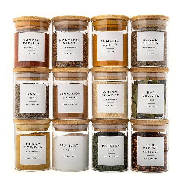 

Баночки для специй, оптовая продажа, домашняя организация, бытовые детские бутылочки, баночки, стеклянный контейнер для хранения продуктов с бамбуковыми крышками