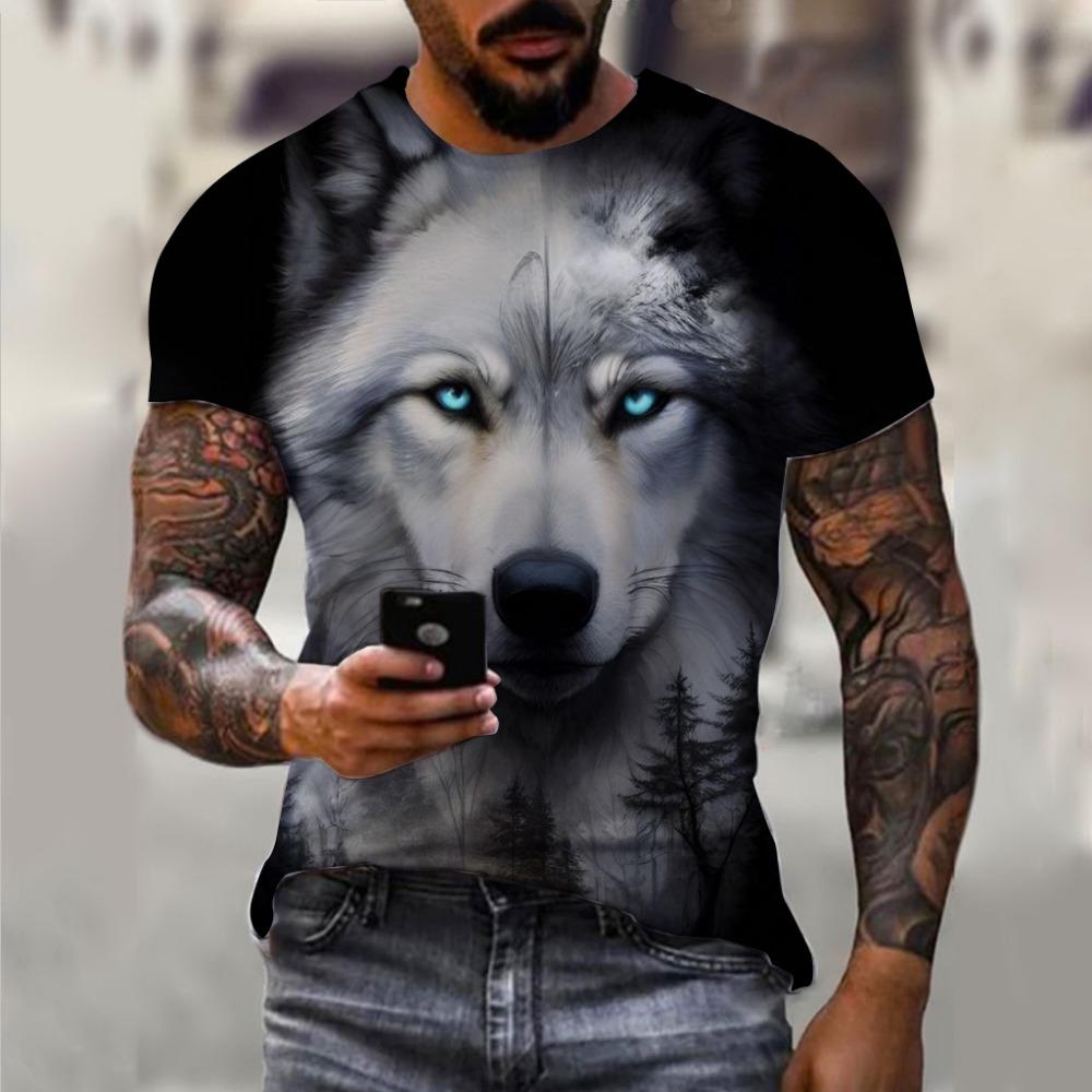 Erkek Tişörtleri Yaz Hayvan Kurt Desenli 3D Baskı Üstler Tişörtler Yaz Kadın Sokak Giyim Moda Oversize Tişört Erkek Giyim