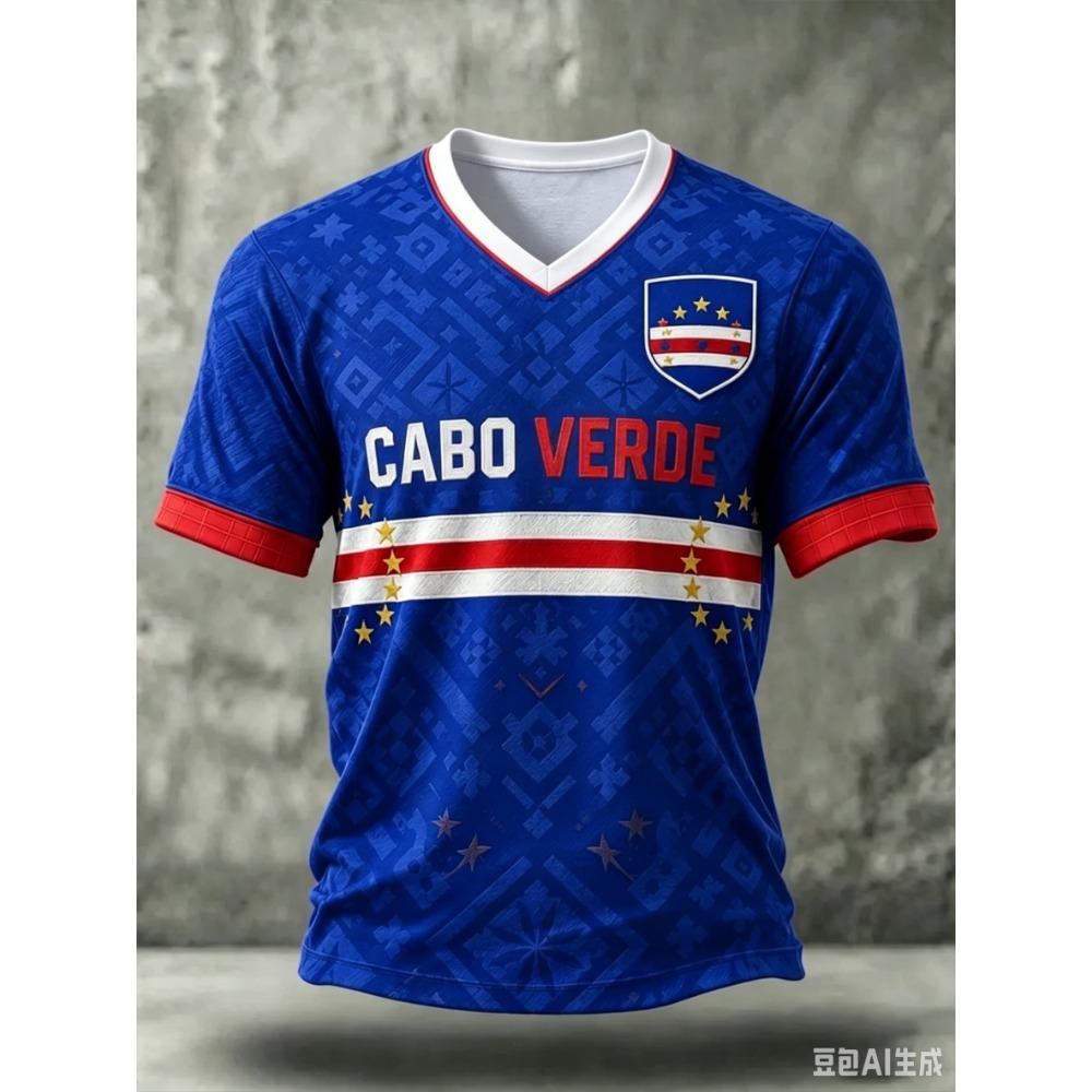 2026 Maglia Squadra di Calcio di Capo Verde Uomo Manica Corta T-shirt Stampata 3D Maglietta Sportiva Fantasia Completa Donna Maglietta Top Harajuku