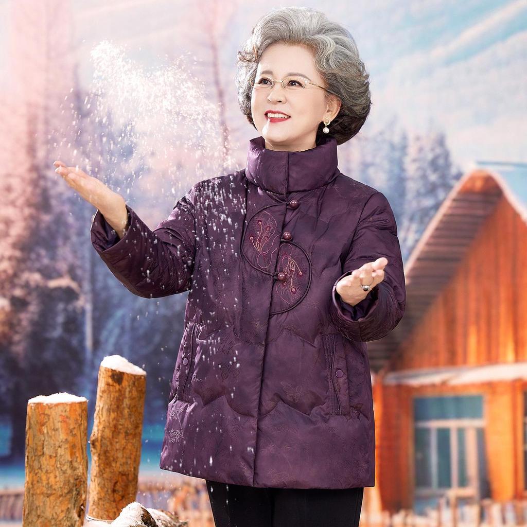 Vintage Rote Daunenjacke im chinesischen Stil für mittelalte und ältere Frauen, Warmer Wintermantel mit Entendaunen