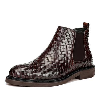 Cizme Chelsea pentru bărbați Cizme de luptă pentru motocicletă cu model țesut ocazional Cizme Chukka cu gleznă Pantofi de afaceri pentru bărbați Cizme scurte confortabile