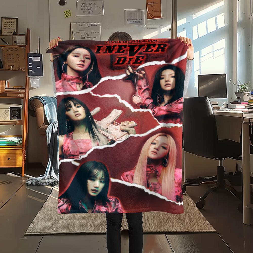 1Pc Gidle Print Flannel Blanket, High quality Comfortable for All Seasons, Home Decor, Warmth and Comfort, Perfect for Gifts