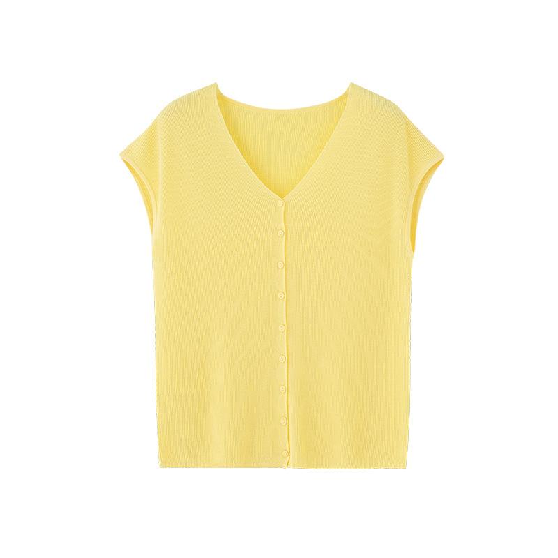 Summer Light Oxygen Series Tencel Acetic Acid Sleeveless Neck Knitted Cardigan Women's Skin-friendly and Breathable Short Sleeve Thin Inside