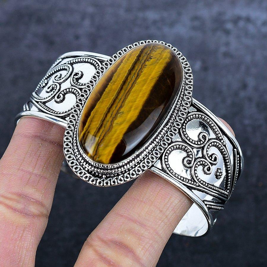 Drahokam Tygří oko Stříbro ryzosti 925 Nastavitelný náramek manžeta