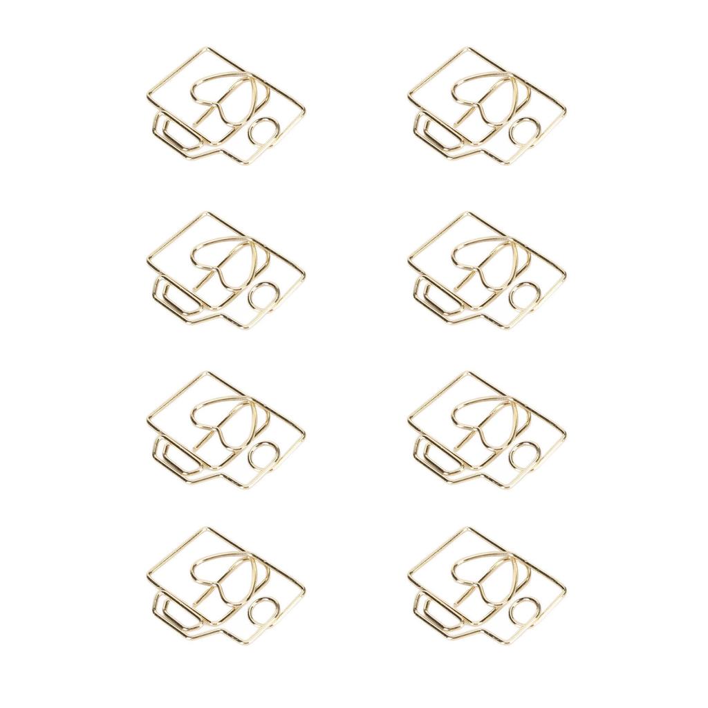 100pcs Paper Clips Prevent Slip Camera Shaped Decorative Metal Small Bookmark Paperclips for Paper Document Gold